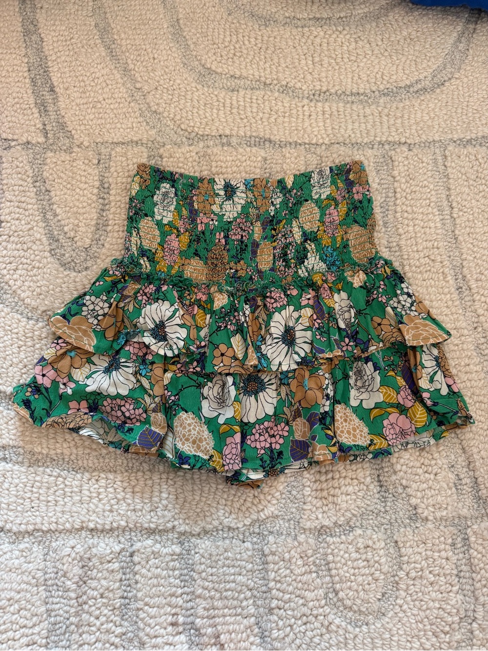 Skylar + Madison Green Floral Smocked Ruffle Mini Skirt